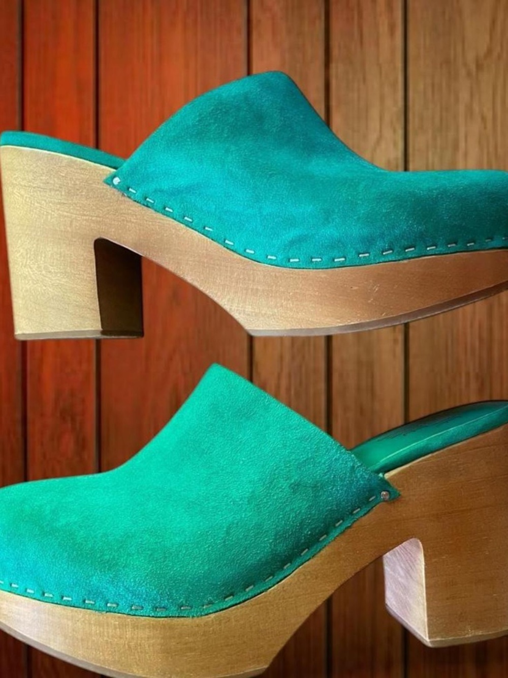 Charlotte Stone clogs in green suede